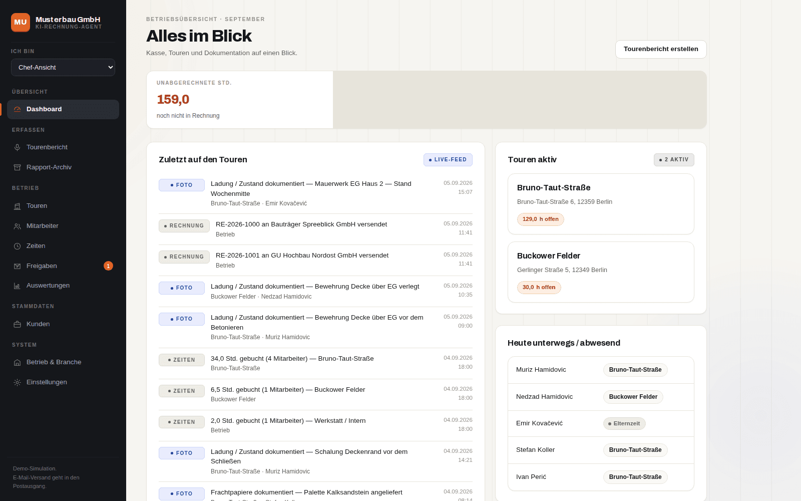 AI Invoice Agent — from the crew's day to the invoice, the same evening